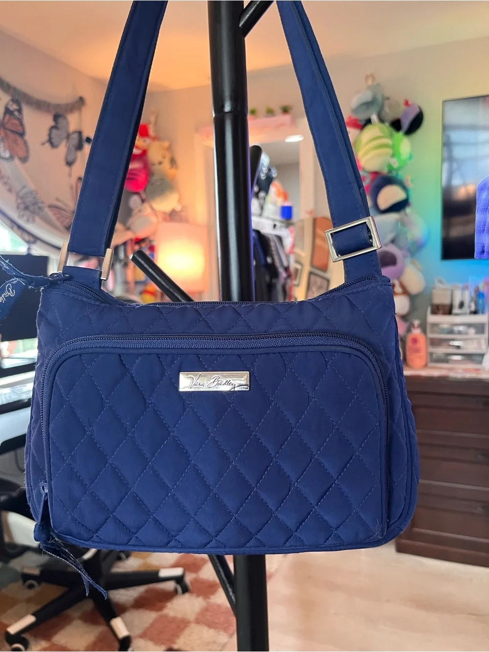 Vera Bradley Navy Blue Quilted Shoulder Bag Preppy Everyday Purse